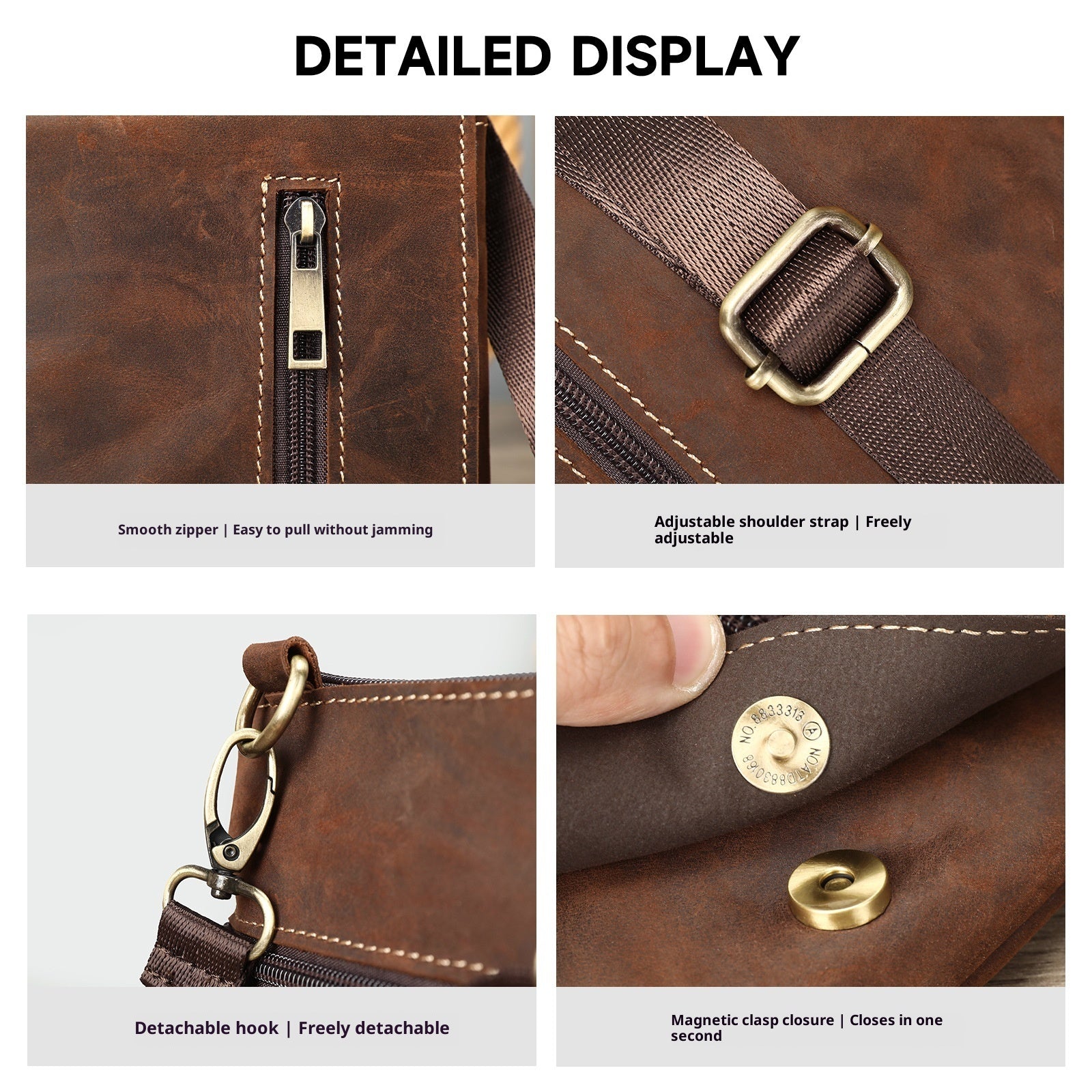 Retro First Layer Cowhide Crazy Horse Leather Crossbody Bag