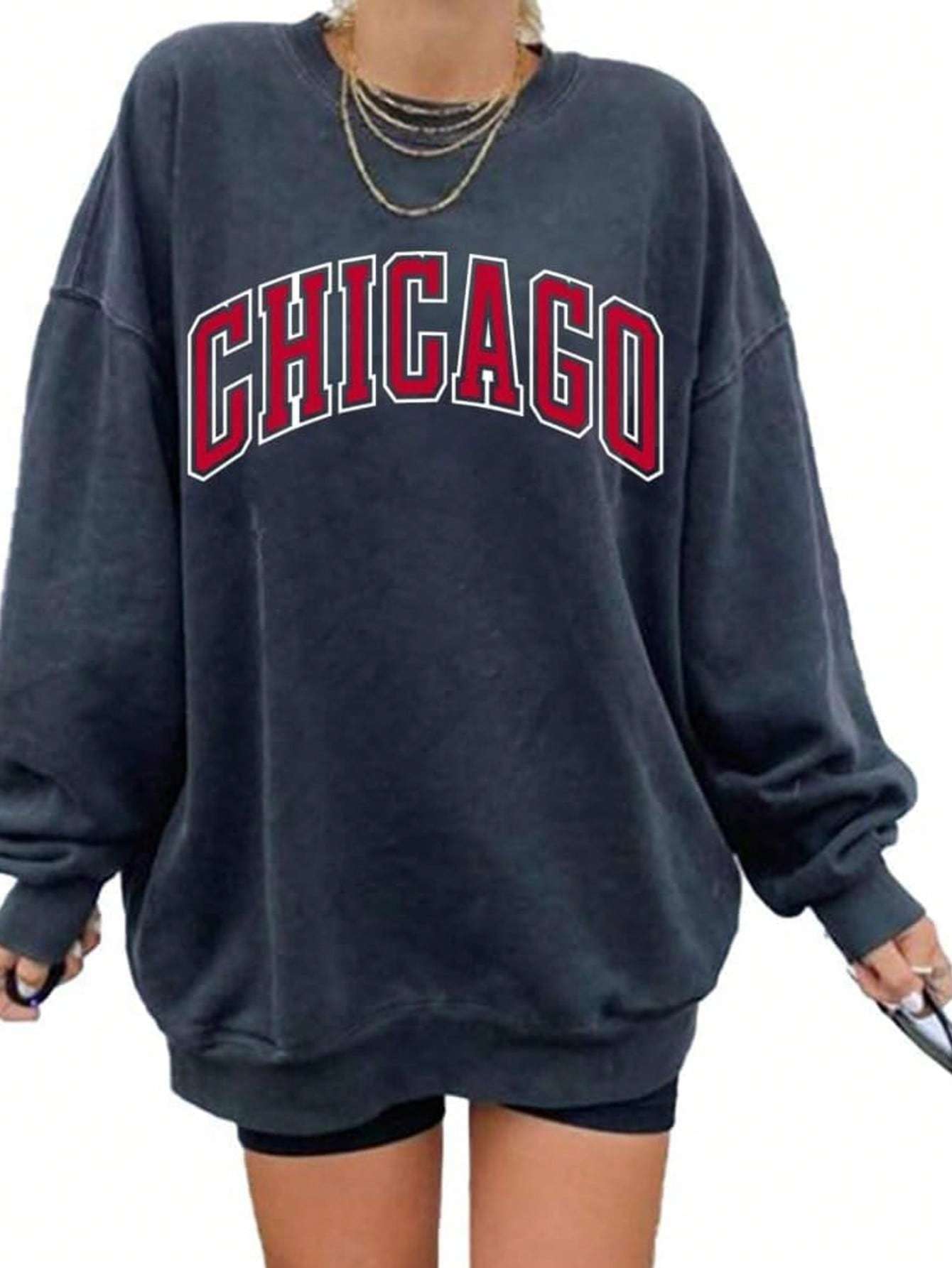 Langwyqu Women's Oversized Sweatshirt Los Angeles California Crewneck Long Sleeve Casual Loose Pullover Tops