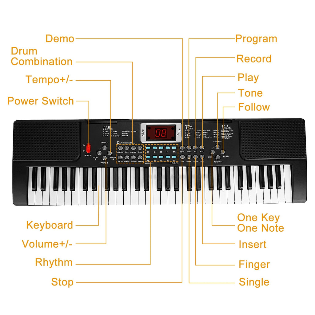 1P 61 Keys Digital Music Electronic Keyboard Electric Musical Piano Instrument Kids Learning Keyboard With Stand Microphone For Beginners