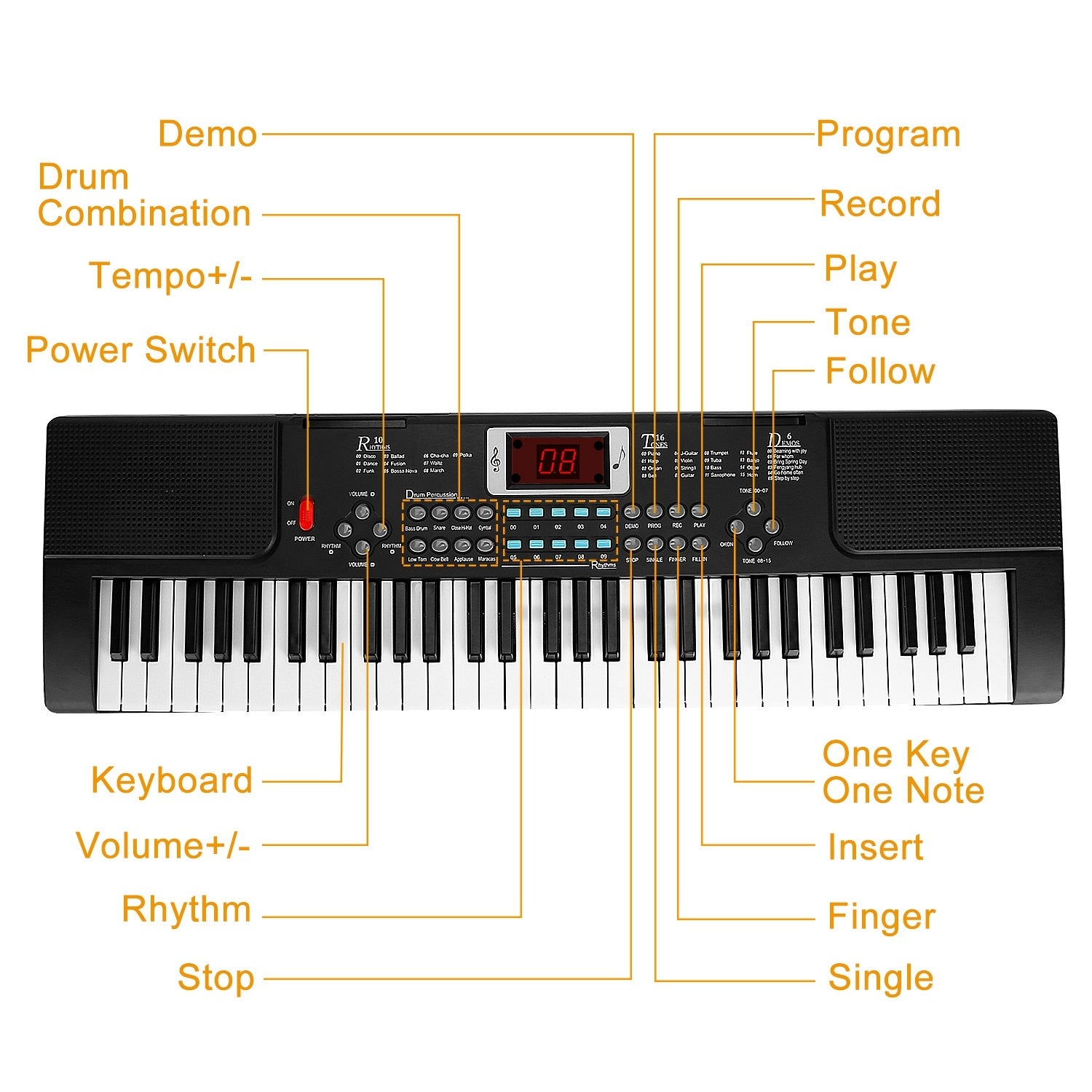1P 61 Keys Digital Music Electronic Keyboard Electric Musical Piano Instrument Kids Learning Keyboard With Stand Microphone For Beginners