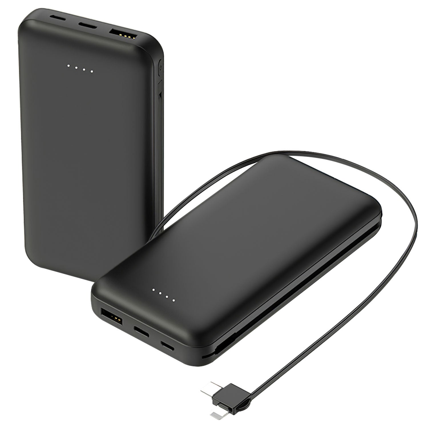 1Pc 10000mAh Power Bank Portable Phone Charger External Battery Pack With LT And Type C Double Ended Cable Type C USB Cable Fit For IOSPhone 14 Android And More