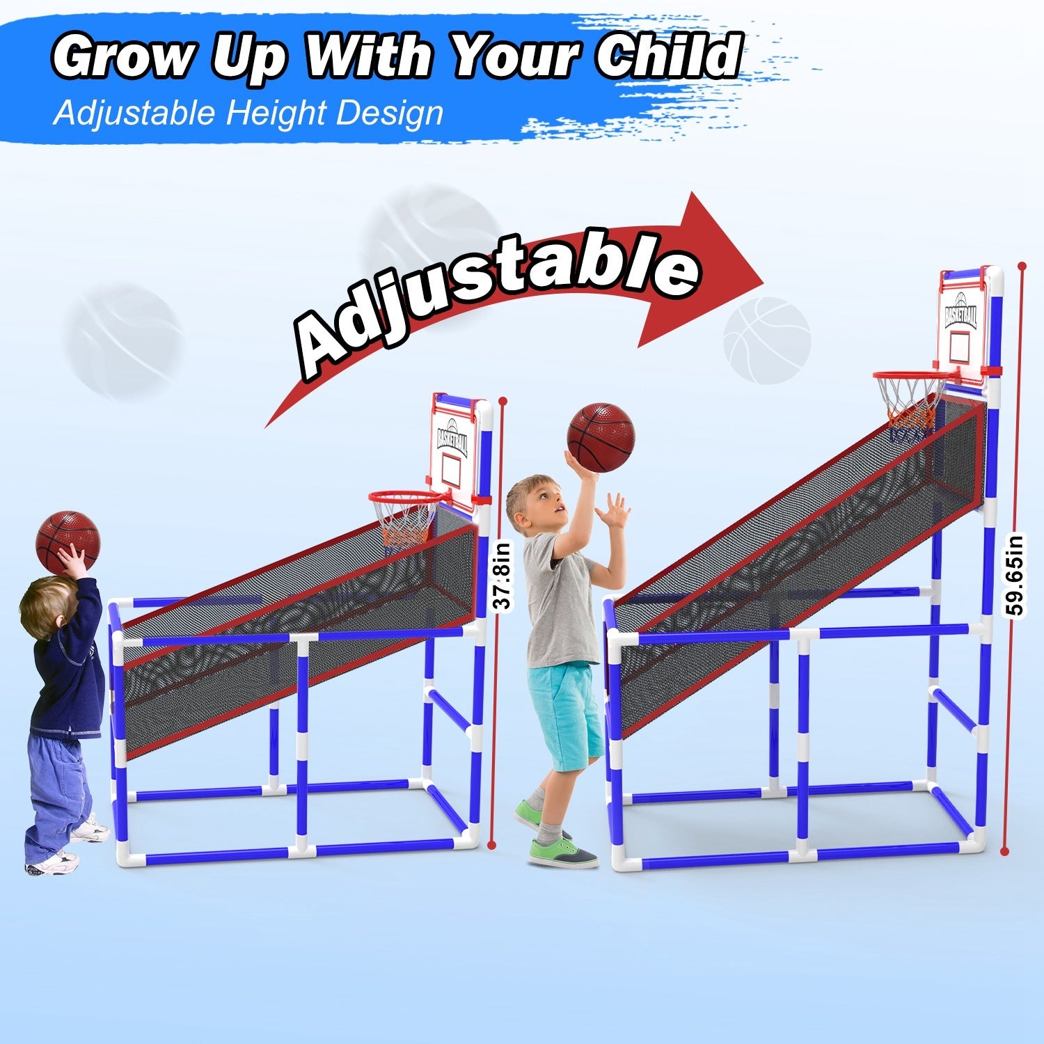 1Set Kids Basketball Game Set With 2 Balls Adjustable Height Basketball Hoop Arcade Game Indoor Outdoor Toys For Boys Girls Aged 3 To 12